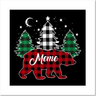 Meme Bear Buffalo Red Plaid Matching Family Christmas Posters and Art